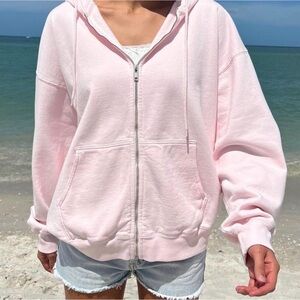 Brandy Melville Light Pink Zip-Up Hoodie